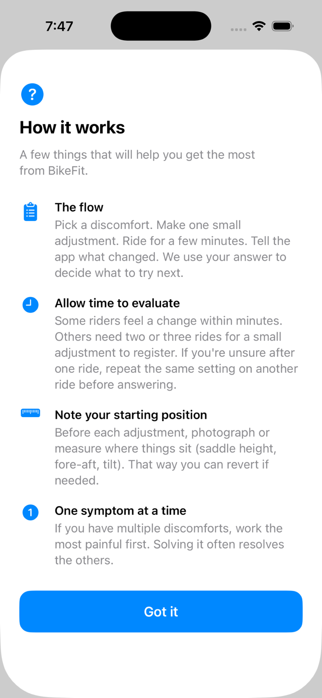 Step 1: select the foot-pain symptom from the home screen.
