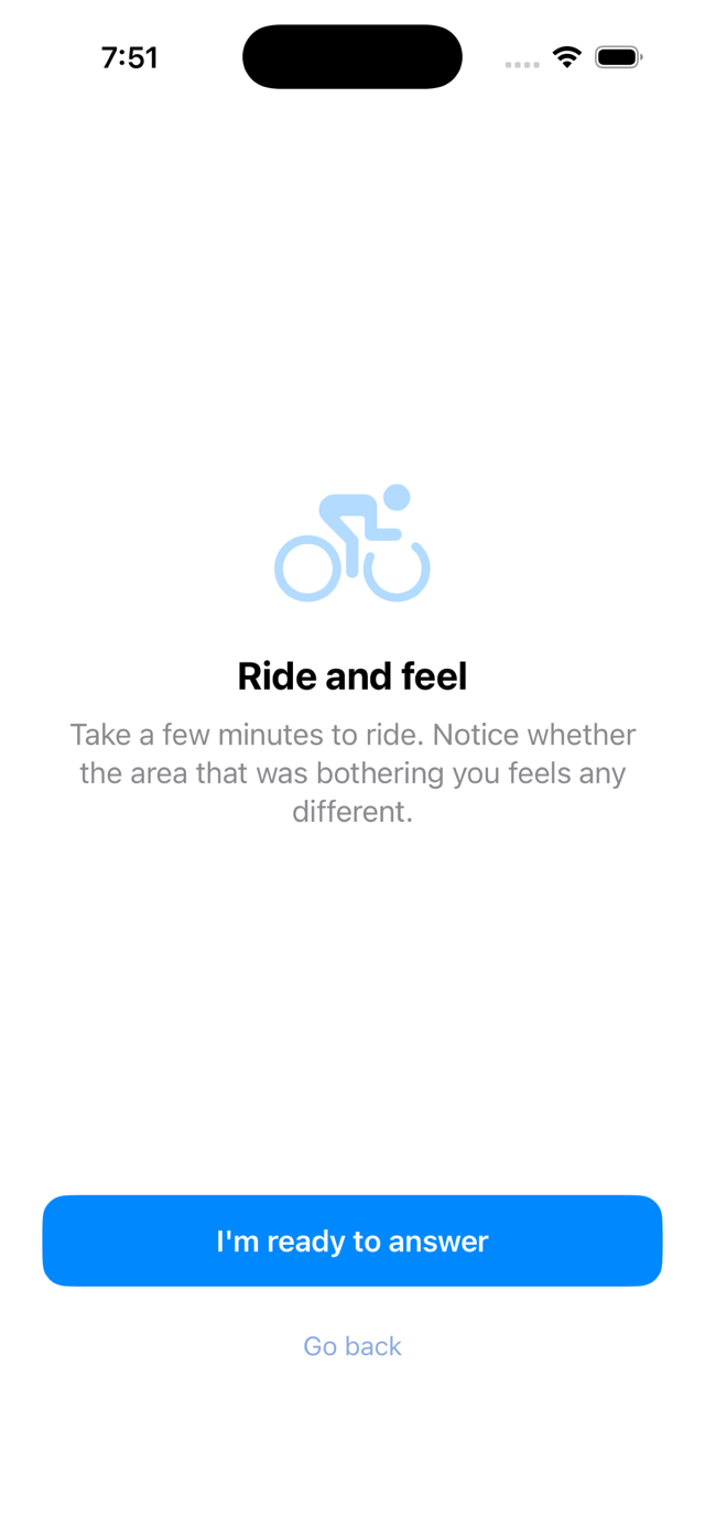 Step 4: after the test ride, report Better / No change / Worse.